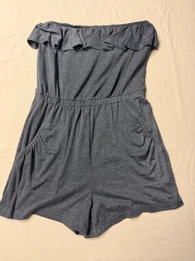 LEANI- Gray Knit Romper with Elastic Waist - Gray